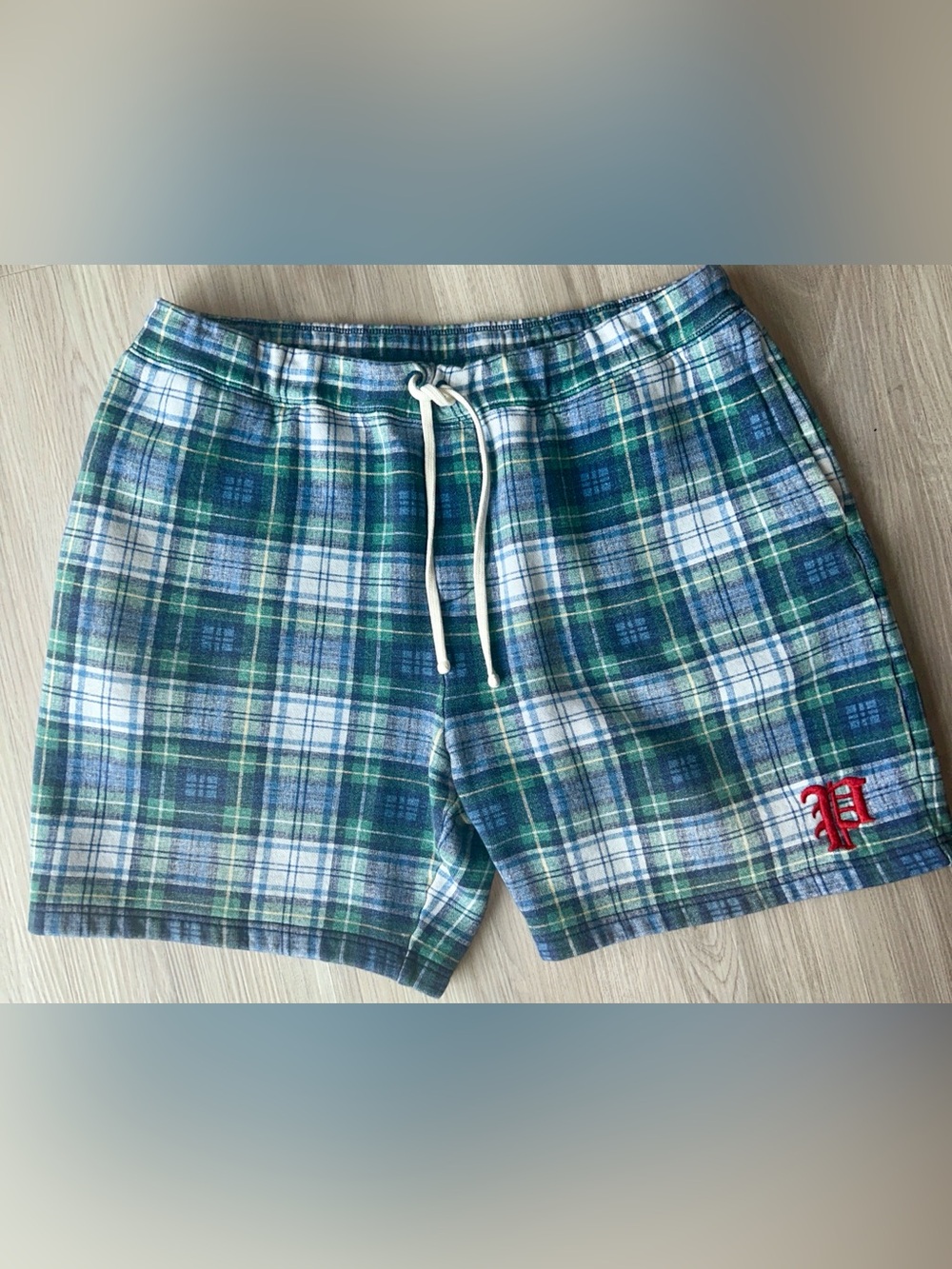 Polo Ralph Lauren Men's Unisex Plaid Fleece Shorts 32 Blue Drawstring Lounge